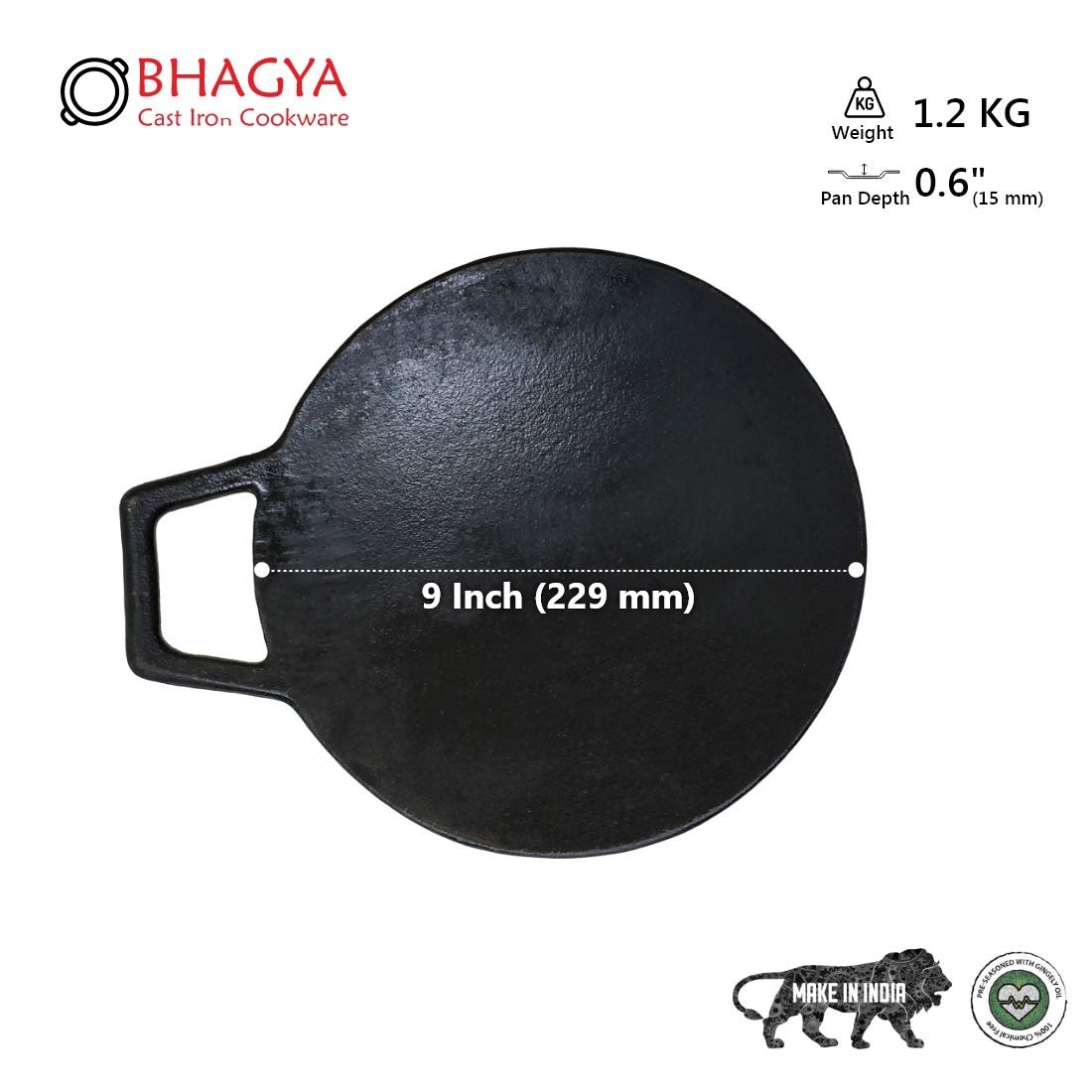 Bhagya Cast Iron Cookware Cast Iron Curved Roti Tawa, 9 Inches, Black –  Bhagya Cookware